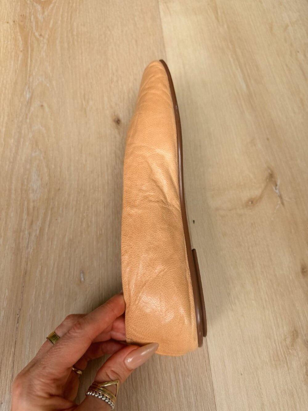Jeffrey Campbell Fathom Square Toe Leather Ballet Flats Apricot Tan 8.5 - Picture 5 of 10